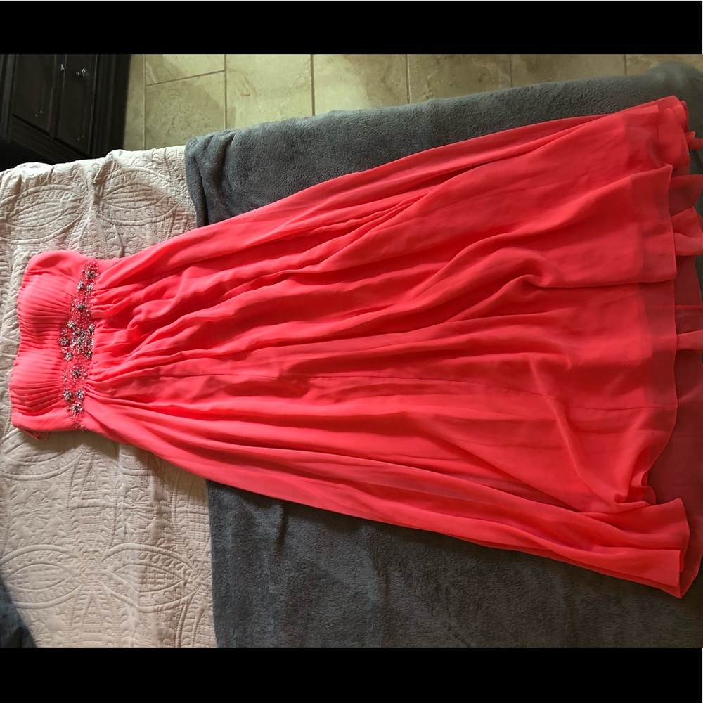 Coral Strapless Beaded Gown